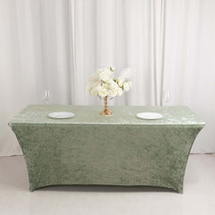 Crushed Velvet Fitted Rectangular 6ft Table Cover Sage Green - Wrinkle-Free Stretchy Tablecloth