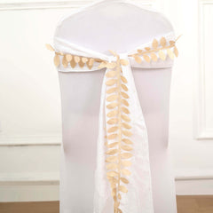 Taffeta Ribbon Sash with 4" Leaf Petal Design Champagne 50ft - Sophisticated Artificial Fabric Garland