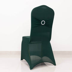 Spandex Chair Cover with Hunter Emerald Green Rhinestone Buckled Sash Band Blush - Stretch Fitted Slipcover