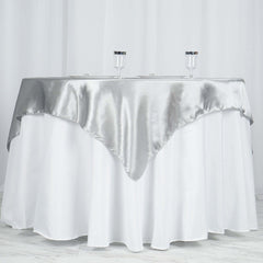 Satin 60"x60" Table Overlay Square Tablecloth Silver - Smooth Silky Touch Table Cover