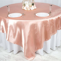 Satin 90"x90" Table Overlay Square Tablecloth Dusty Rose - Smooth Finish Table Topper