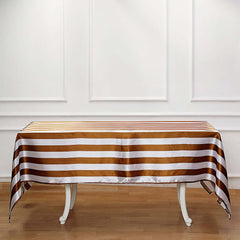 Satin 60"x102" Rectangle Tablecloth Gold/White - Stripe Design with Stylish Smooth Finish Table Cover