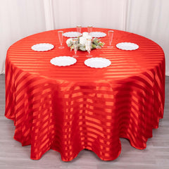 Satin Striped 120" Round Tablecloth Red Satin Stripe - Silky Smooth Seamless Table Cover