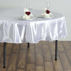 Satin 90" Round Tablecloth White - Smooth and Lustrous Table Cover for Weddings & Events