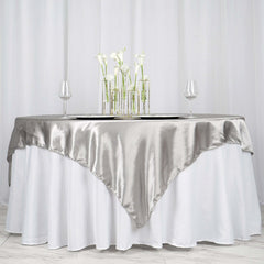 Satin 72"x72" Table Overlay Square Tablecloth Silver - Smooth Finish Table Cover
