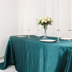 Satin Rectangular 90"x132" Tablecloth Peacock Teal Satin - Seamless Table Cover