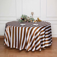Satin 120" Round Tablecloth Gold/White - Stripe Design with Seamless Silky Smooth Finish Table Cover