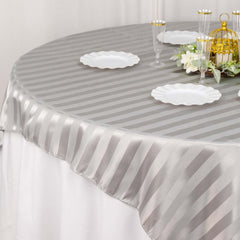 Satin 72"x72" Table Overlay Square Tablecloth Silver - Stripe Table Topper