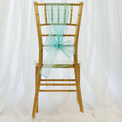 5 Pack Organza Chair Sashes Turquoise - Reusable Sheer Chair Bows 6"x108"