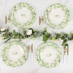 25-Pack Paper 11" Round Dinner Plates in White with Floral Greenery & Scalloped Edges - Disposable Party Plates for Nature-Inspired Events & Chic Celebrations