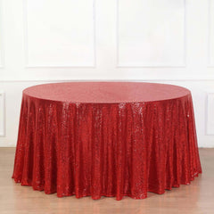 Sequin 132" Round Tablecloth Red - Seamless Dazzling Table Cover