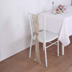 5 Pack Glitz Sequin Chair Sashes with Geometric Diamond Design 6"x88" Champagne