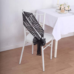 5 Pack Glitz Sequin Chair Sashes with Geometric Diamond Design 6"x88" Black - Glittering Accent for Weddings