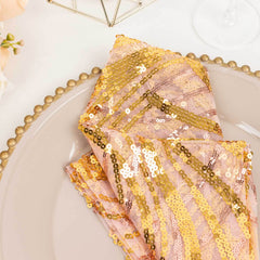 Sequin Mesh 20"x20" Napkin Rose Gold - Wave Embroidered Reusable Napkin