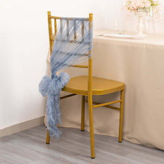 5 Pack Crinkled Organza Chair Sashes Dusty Blue with Shimmer Chiffon Layers - Stylish Sheer Decor
