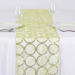 Sequin 14"x108" Table Runner Tea Green Circle Designs - Shimmering Tabletop Decor