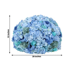 Pre-Arranged Silk Rose Bouquet Floral Arrangement Table Decor, Large Blue Artificial Rose Flower Balls Wedding Centerpieces - 20"