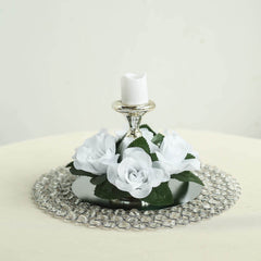 4 Pack 3" White Artificial Silk Rose Flower Candle Ring Wreaths