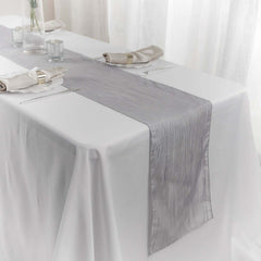 Taffeta 12"x108" Table Runner Silver - Accordion Crinkle Design
