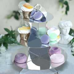3-Tier Cardboard Cupcake Stand Metallic Silver - Reusable Dessert Table Display Tower for Classy Birthday Wedding Party Decoration 14"