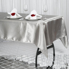 Satin Rectangular 60"x102" Tablecloth Silver - Smooth and Lustrous Table Cover