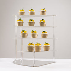 4-Tier Acrylic Cupcake Display Stand Silver Spiral Stairway Design - Stylish Reusable Multi Level Serving Tray Organizer Shelf Riser for Dessert Perfume Retail Jewelry & Collectibles 17"