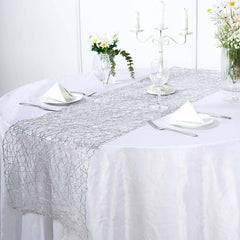 Metallic String Woven 16"x72" Table Runner Silver - Reversible Wire Nest Table Decor