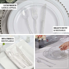 25-Pack Plastic Spoons Clear Silver Glitter Classic Heavy Duty - Decorative Disposable Tableware 7"