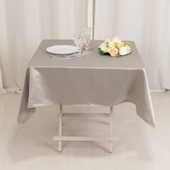 Lamour Satin 54"x54" Square Tablecloth Silver - Durable & Silk-Like Table Cover