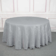Taffeta 120" Round Tablecloth Silver - Seamless Accordion Crinkle Table Cover