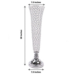 3-Pack Crystal Beaded Trumpet Vase Silver - Exquisite Floral Display Centerpiece Stand Set for Banquets & Receptions 28" Tall