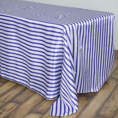 Satin 90"x132" Rectangle Tablecloth White/Purple - Stripe Design with Seamless Smooth Finish Table Cover