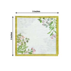 24-Pack Paper Dinner Napkins with Eucalyptus Design White Tropical Greenery 2 Ply - Soft 18GSM Wedding Cocktail Napkins 5"
