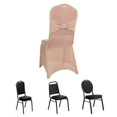 Spandex Chair Cover with Nude Rhinestone Buckled Sash Band Blush - Stretch Fitted Slipcover