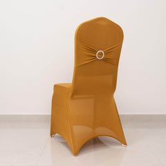 Spandex Chair Cover with Gold Rhinestone Buckled Sash Band Blush - Stylish Stretch Fitted Slipcover for Banquets & Events