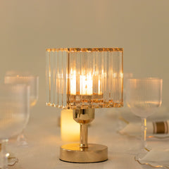 2 Pack 9" Crystal Pendant Hurricane Candle Holders in Gold, Elegant Square Design for Pillar Candles, Decorative Table Centerpieces