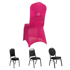 Spandex Chair Cover with Fuchsia Rhinestone Buckled Sash Band Blush - Stretch Fitted Slipcover