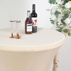Spandex 24"-32" Round Cocktail Table Cover Beige - Easy to Maintain Stretch Fitted Highboy Tablecloth