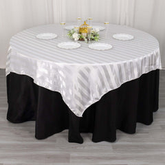 Satin 72"x72" Table Overlay Square Tablecloth White - Stripe Design for Stylish Celebrations