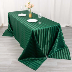 Satin Striped 90"x132" Rectangular Tablecloth Hunter Emerald Green Satin Stripe - Seamless Silky Smooth Table Cover