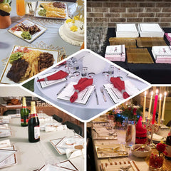 10-Pack Plastic Salad Dessert Plates White Square with Rose Gold Trim - Durable Disposable Appetizer Plates 7"