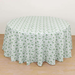 Polyester 120" Round Tablecloth Dusty Sage Green French Toile Pattern Seamless Table Cover for Upscale Dining