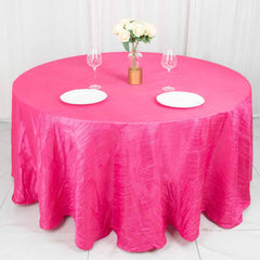 Taffeta 120" Round Tablecloth Fuchsia - Seamless Accordion Crinkle Table Cover