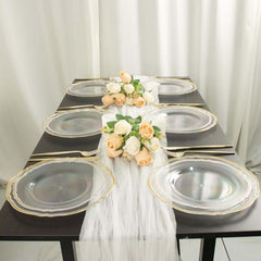 10-Pack Plastic Dinner Plates in Clear with Gold Scalloped Rim - Disposable Party Plates 9"