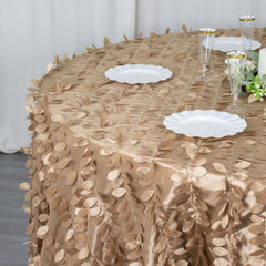 Taffeta 120" Round Tablecloth Taupe Leaf | 3D Leaf Petal Design Seamless Table Cover