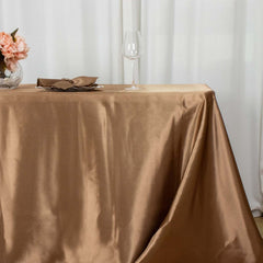 Satin Rectangular 90"x132" Tablecloth Taupe Satin - Seamless Table Cover