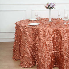 Taffeta 132" Round Tablecloth Terracotta (Rust) Leaf | 3D Leaf Petal Design Seamless Table Cover