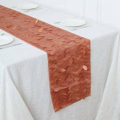 Taffeta Fabric 12"x108" Table Runner Terracotta (Rust) - 3D Leaf Petal Design
