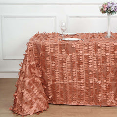 Taffeta 90"x132" Rectangle Tablecloth Terracotta (Rust) | 3D Leaf Petal Design Seamless Table Cover