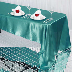 Satin Rectangular 60"x126" Tablecloth Turquoise - Smooth and Lustrous Table Cover